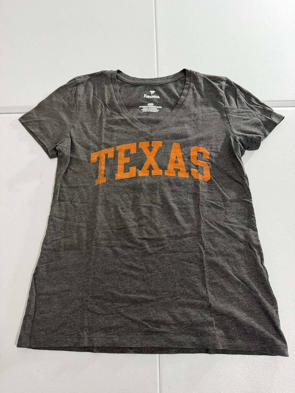 Fanatics Texas Longhorns Womens V-Neck T-Shirt M Gray Burnt Orange NCAA Tee